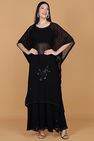 Black Georgette Sequins Work Kaftan Set by Milu Madan