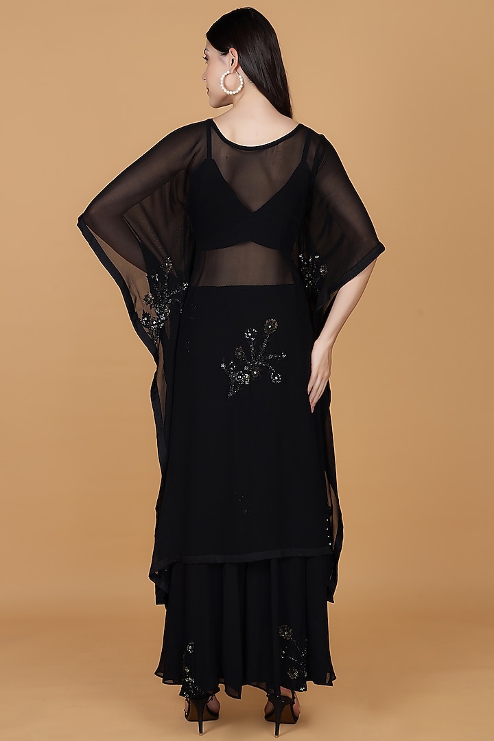 Black Georgette Sequins Work Kaftan Set by Milu Madan at Pernia's Pop Up Shop