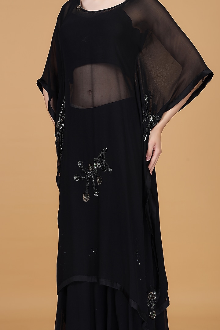 Black Georgette Sequins Work Kaftan Set by Milu Madan at Pernia's Pop Up Shop