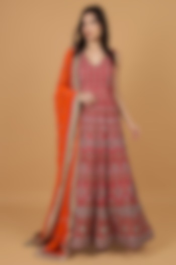 Hot Pink Viscose Georgette Sequins Embroidered Wedding Anarkali Set by Milu Madan at Pernia's Pop Up Shop