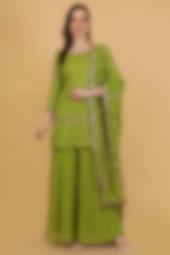 Leaf Green Organza Sharara Set by Milu Madan at Pernia's Pop Up Shop