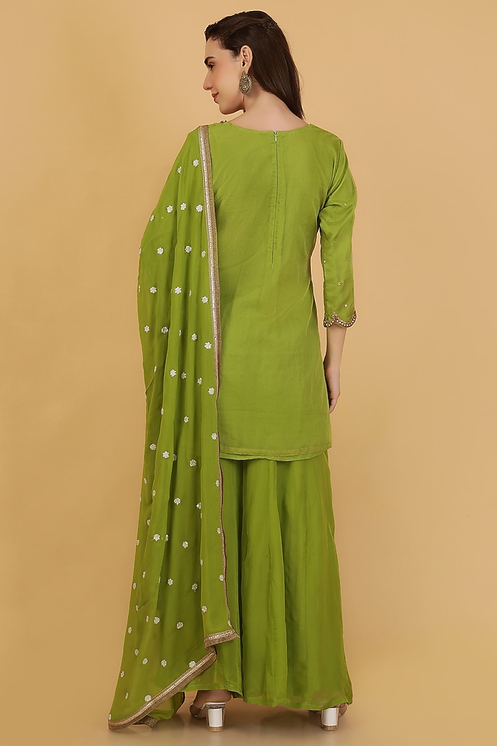 Leaf Green Organza Sharara Set by Milu Madan at Pernia's Pop Up Shop