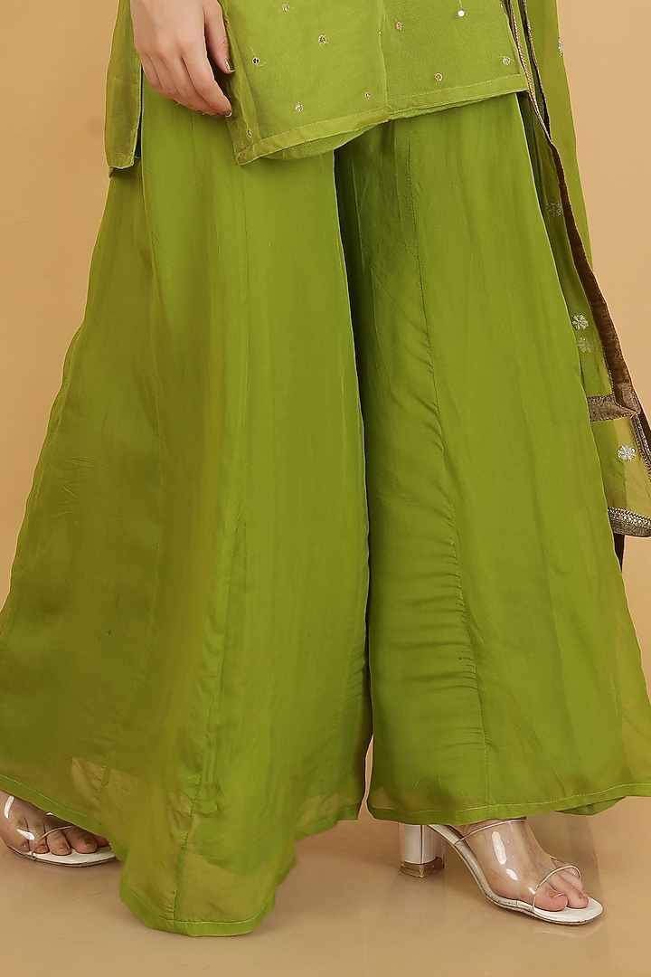 Leaf Green Organza Sharara Set by Milu Madan at Pernia's Pop Up Shop