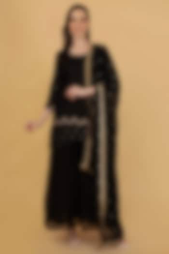 Black Organza Sharara Set by Milu Madan at Pernia's Pop Up Shop