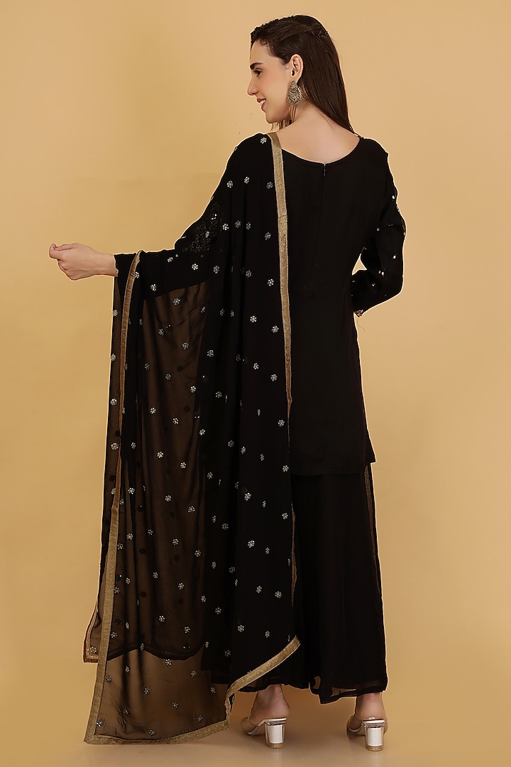 Black Organza Sharara Set by Milu Madan at Pernia's Pop Up Shop