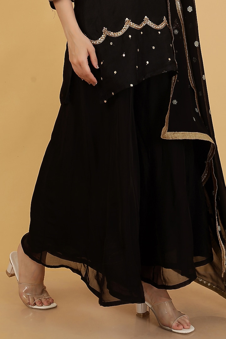 Black Organza Sharara Set by Milu Madan at Pernia's Pop Up Shop