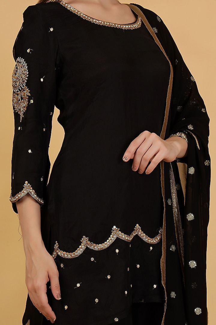 Black Organza Sharara Set by Milu Madan at Pernia's Pop Up Shop