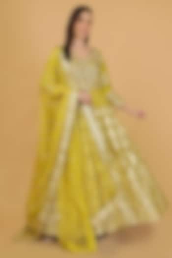 Lime Green Organza Brocade Sequins Embroidered Jacket  dulhan bday 22 may Lehenga Set by Milu Madan at Pernia's Pop Up Shop