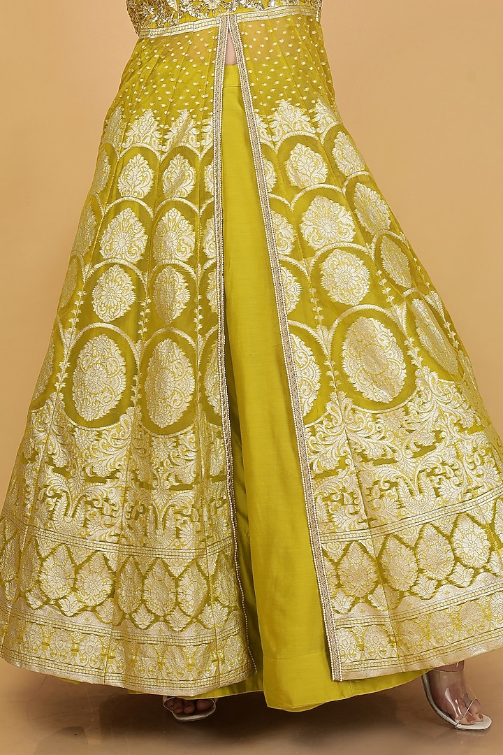 Lime Green Organza Brocade Sequins Embroidered Jacket Wedding Lehenga Set by Milu Madan at Pernia's Pop Up Shop