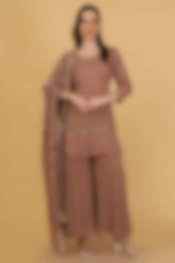 Mocha Brown Organza Sharara Set by Milu Madan at Pernia's Pop Up Shop