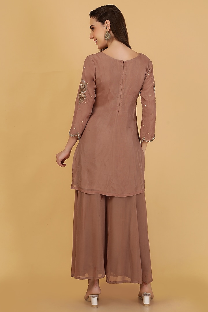 Mocha Brown Organza Sharara Set by Milu Madan at Pernia's Pop Up Shop