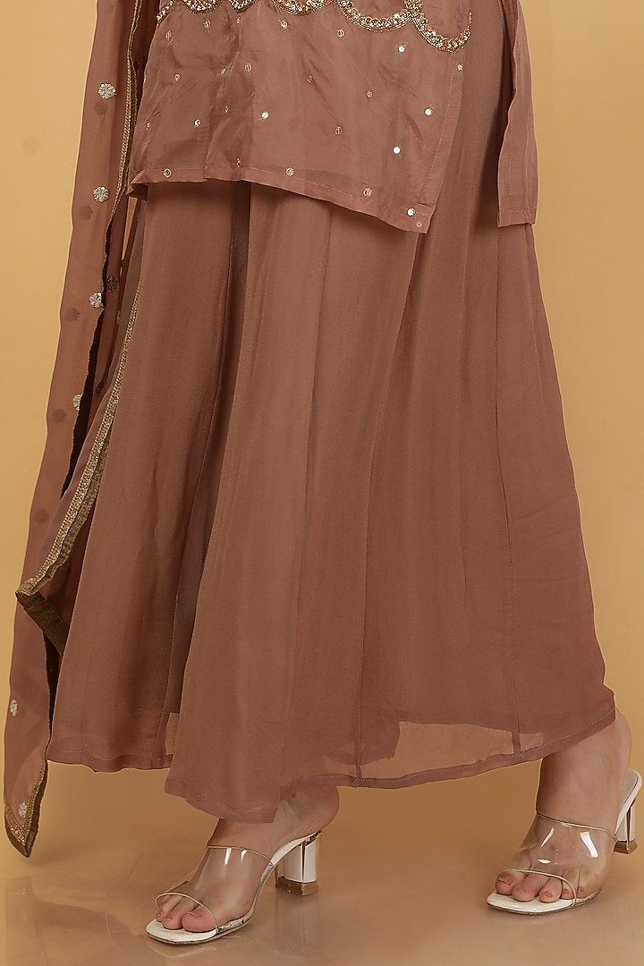 Mocha Brown Organza Sharara Set by Milu Madan at Pernia's Pop Up Shop