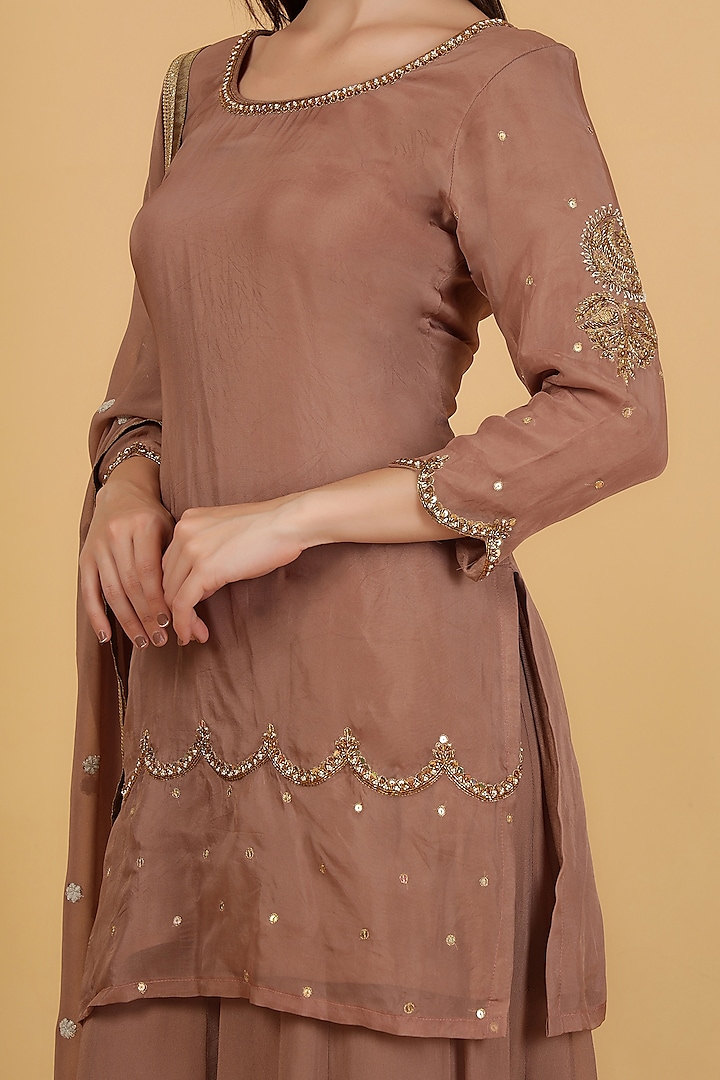 Mocha Brown Organza Sharara Set by Milu Madan at Pernia's Pop Up Shop