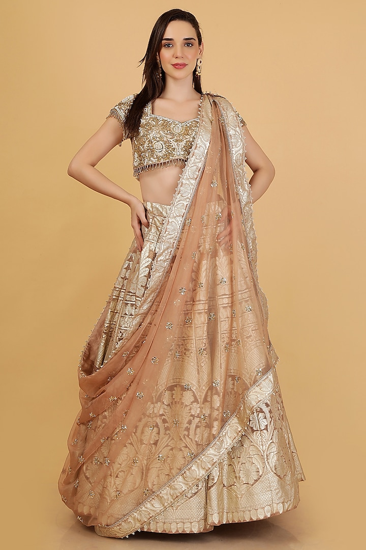 Mocha Brown Organza Brocade Cutdana Work  dulhan bday 22 may Lehenga Set by Milu Madan at Pernia's Pop Up Shop