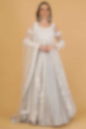 White Net & Georgette Cutdana Embroidered Jacket  dulhan bday 22 may Lehenga Set by Milu Madan at Pernia's Pop Up Shop