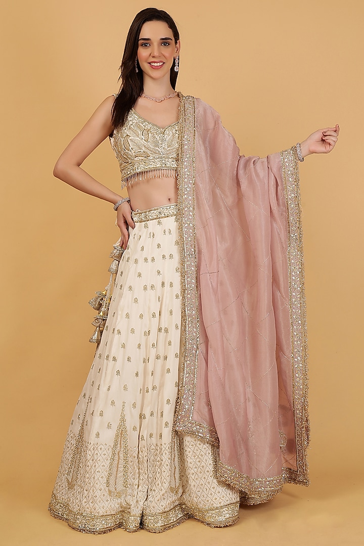 Ivory Viscose Silk Cutdana Embroidered  dulhan bday 22 may Lehenga Set by Milu Madan at Pernia's Pop Up Shop
