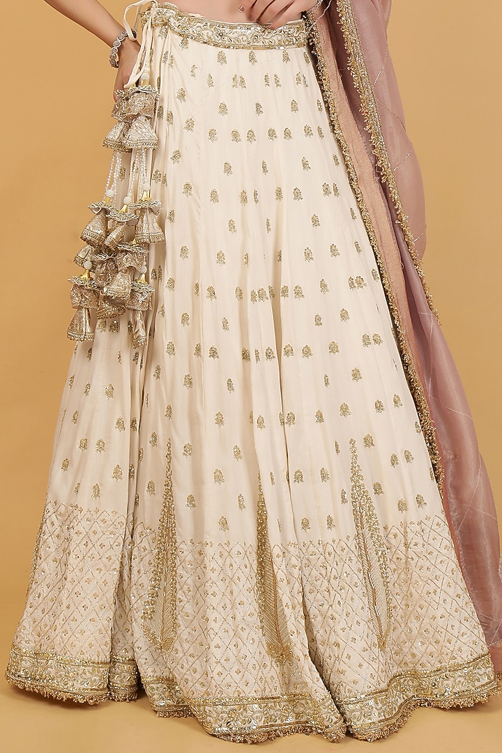 Ivory Viscose Silk Cutdana Embroidered Wedding Lehenga Set by Milu Madan at Pernia's Pop Up Shop