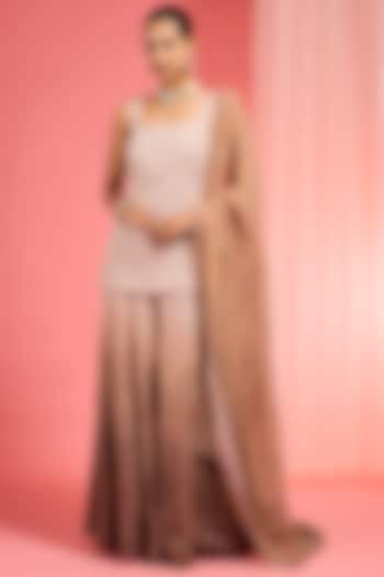 Brown Ombre Organza Resham Embroidered Wedding Sharara Set by Milu Madan at Pernia's Pop Up Shop