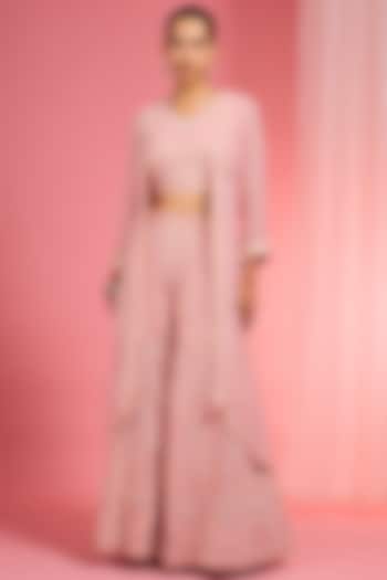 Light Pink Georgette Resham Embroidered Wedding Sharara Set by Milu Madan at Pernia's Pop Up Shop