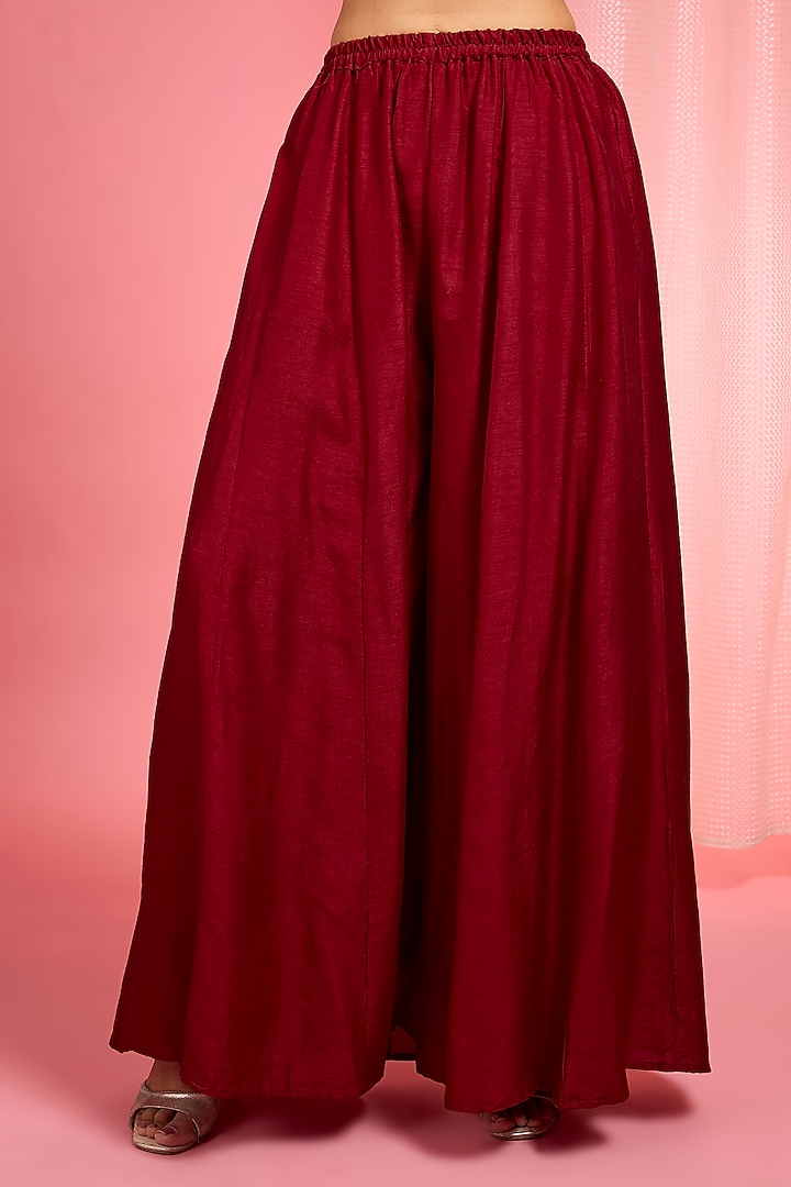 Reddish Maroon Viscose Dupion Silk Party Wear Sharara Set by Milu Madan at Pernia's Pop Up Shop