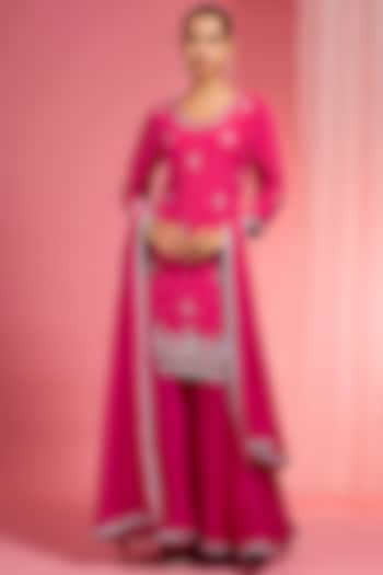Hot Pink Viscose Chinon Chiffon Party Wear Sharara Set by Milu Madan at Pernia's Pop Up Shop