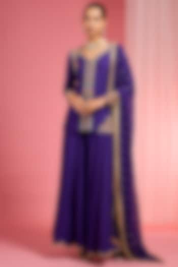 Dark Purple Viscose Katan Silk Party Wear Sharara Set by Milu Madan at Pernia's Pop Up Shop