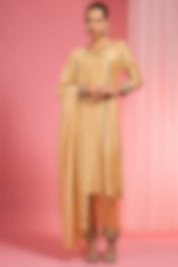Beige Pure Chanderi Hand Embroidered Party Wear Sharara Set by Milu Madan at Pernia's Pop Up Shop