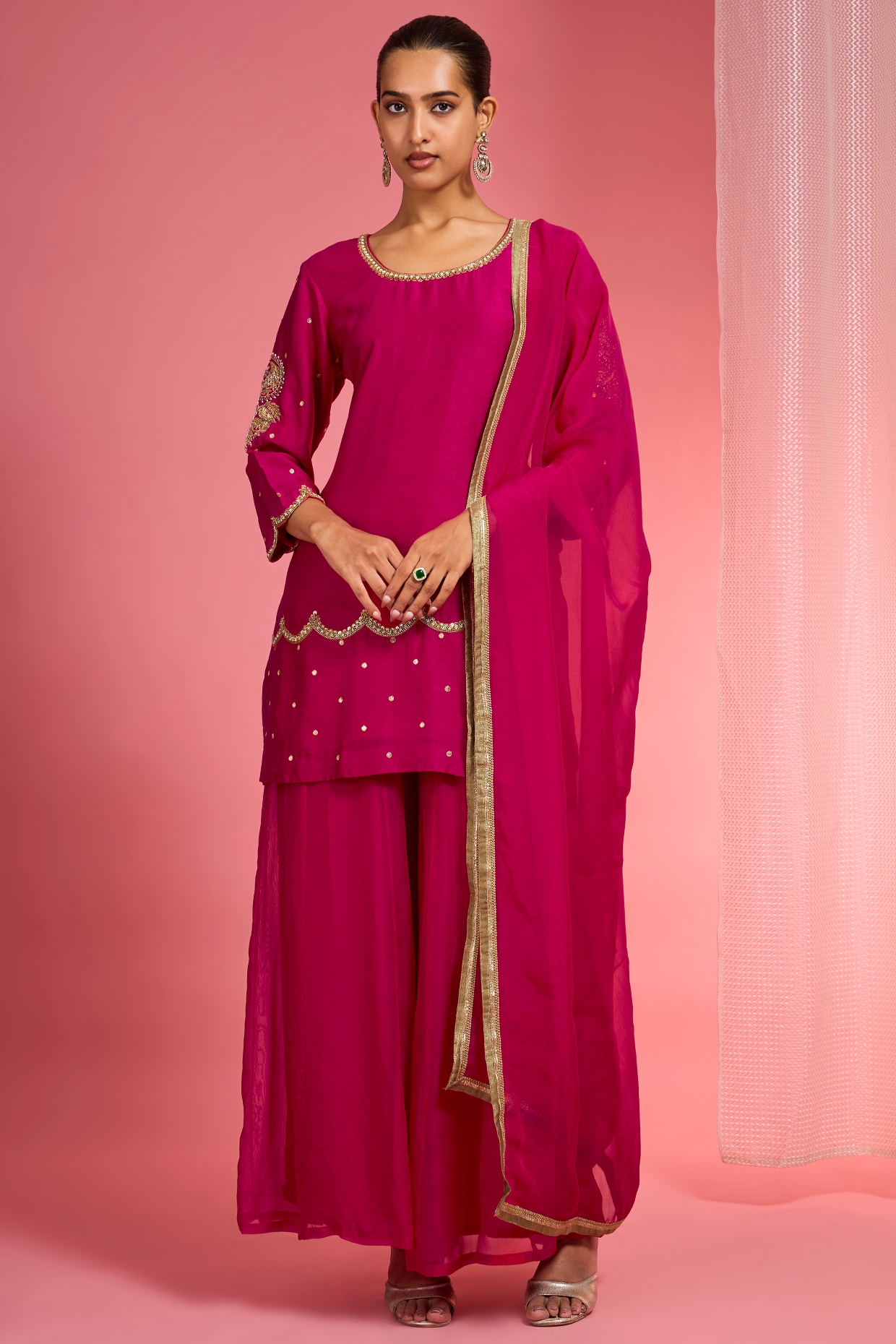 Milu Madan Rani Pink Viscose Organza Sharara Set
