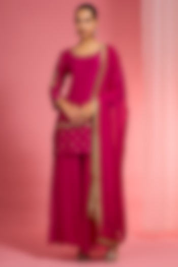 Rani Pink Viscose Organza Party Wear Sharara Set by Milu Madan at Pernia's Pop Up Shop