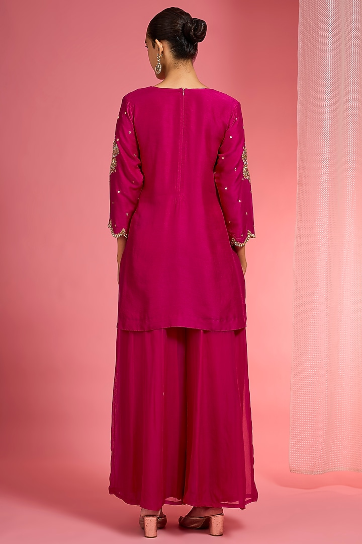 Rani Pink Viscose Organza Party Wear Sharara Set by Milu Madan at Pernia's Pop Up Shop