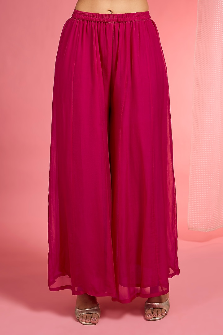 Rani Pink Viscose Organza Party Wear Sharara Set by Milu Madan at Pernia's Pop Up Shop