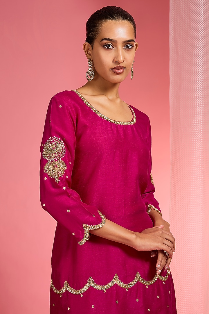 Rani Pink Viscose Organza Party Wear Sharara Set by Milu Madan at Pernia's Pop Up Shop