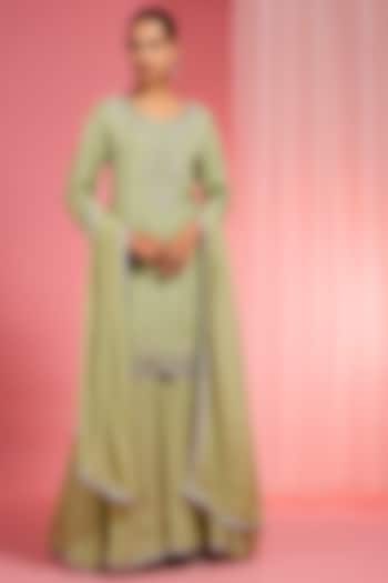 Light Green Viscose Chinon Chiffon Party Wear Sharara Set by Milu Madan at Pernia's Pop Up Shop