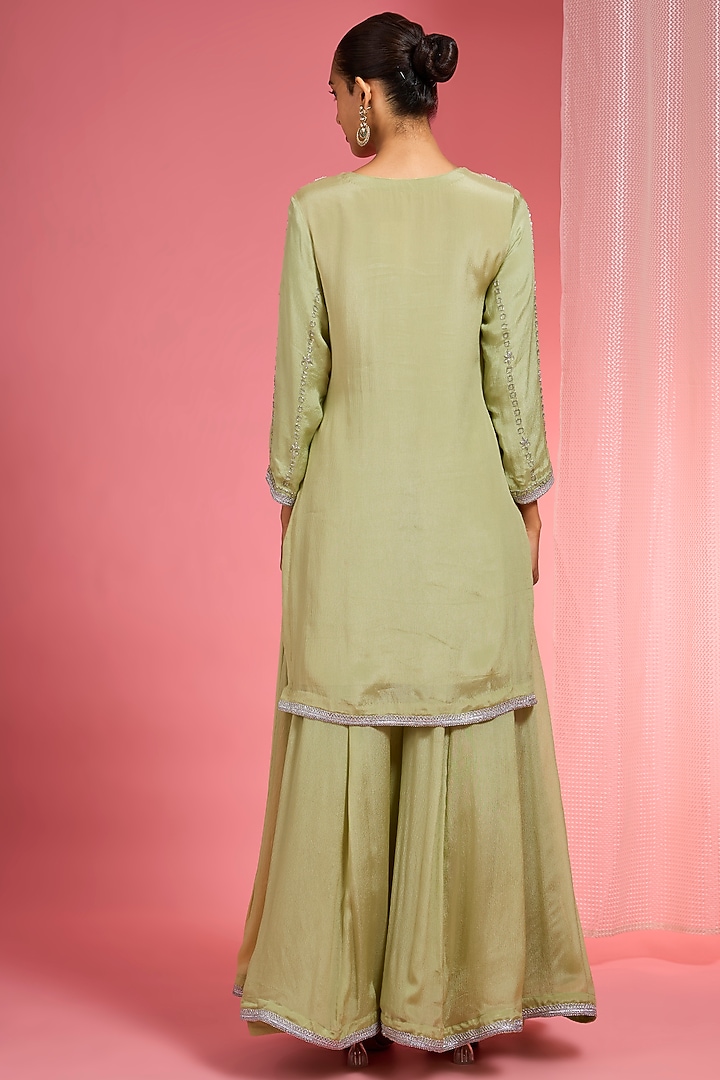 Light Green Viscose Chinon Chiffon Party Wear Sharara Set by Milu Madan at Pernia's Pop Up Shop