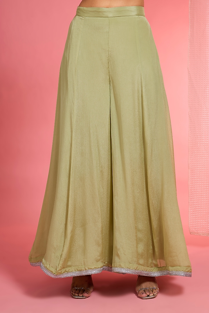 Light Green Viscose Chinon Chiffon Party Wear Sharara Set by Milu Madan at Pernia's Pop Up Shop