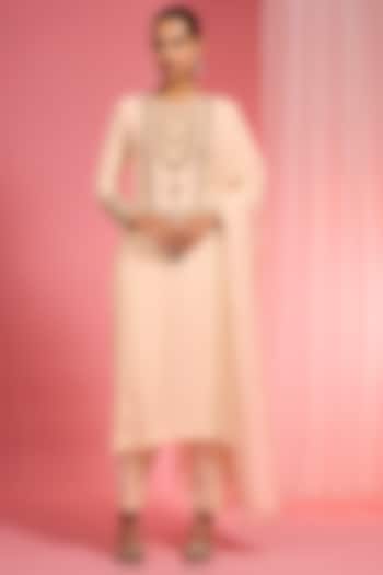 Light Beige Organza Hand Embroidered Kurta Set by Milu Madan at Pernia's Pop Up Shop