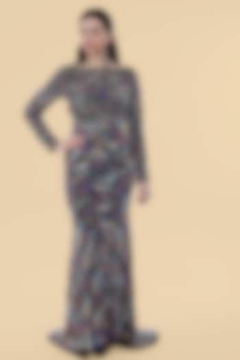 Black Net Bead Embroidered Wedding Gown by Milu Madan at Pernia's Pop Up Shop