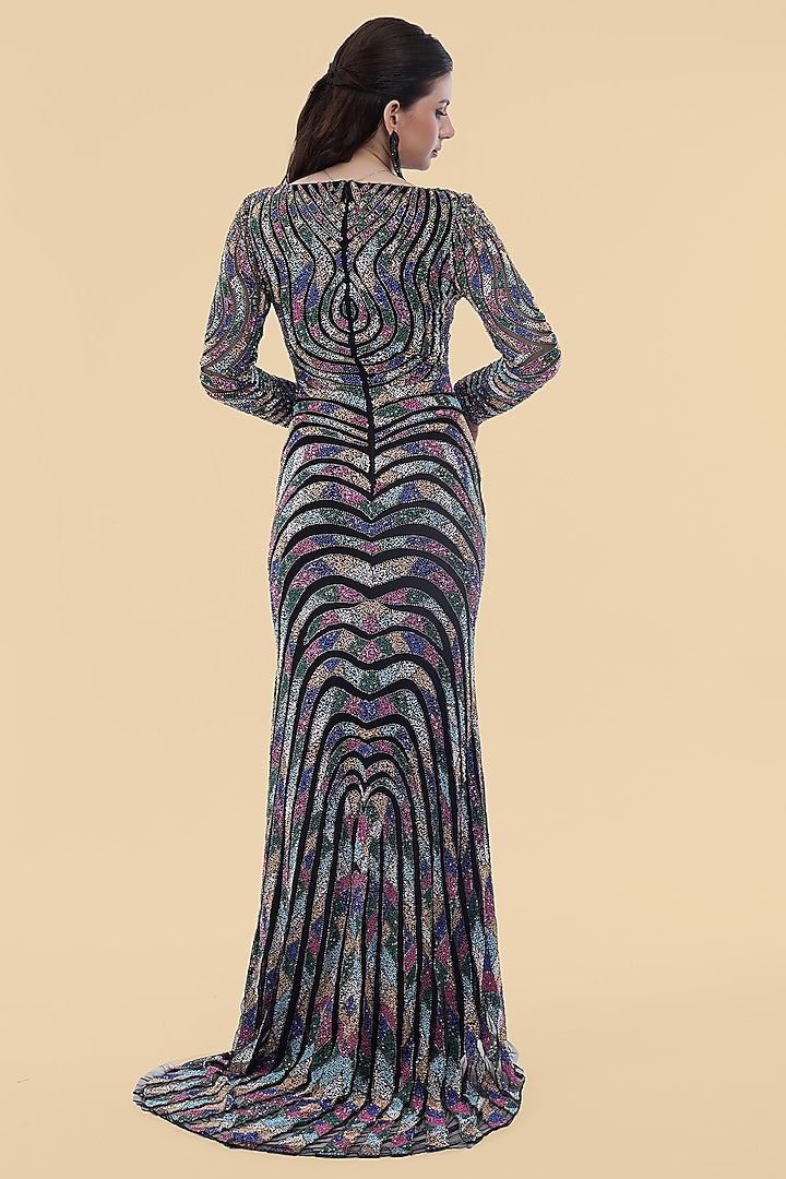 Black Net Bead Embroidered Wedding Gown by Milu Madan at Pernia's Pop Up Shop