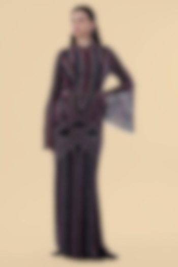 Black Net Bead Embroidered Wedding Gown by Milu Madan at Pernia's Pop Up Shop