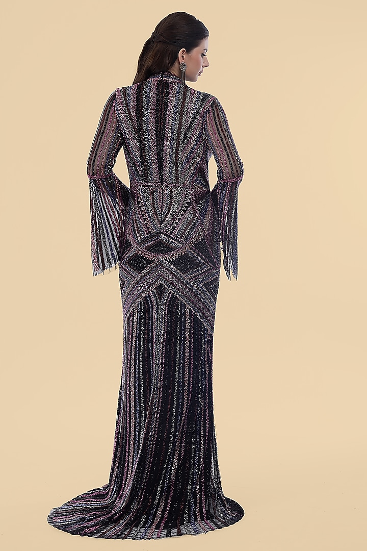 Black Net Bead Embroidered Wedding Gown by Milu Madan at Pernia's Pop Up Shop