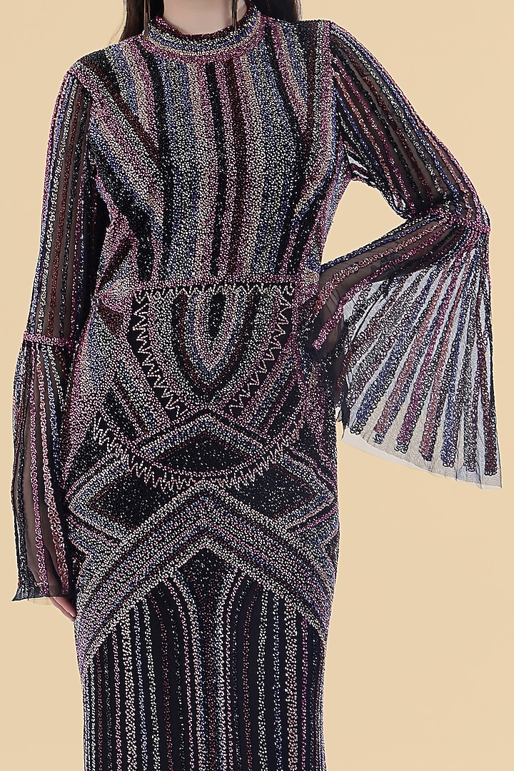 Black Net Bead Embroidered Wedding Gown by Milu Madan at Pernia's Pop Up Shop