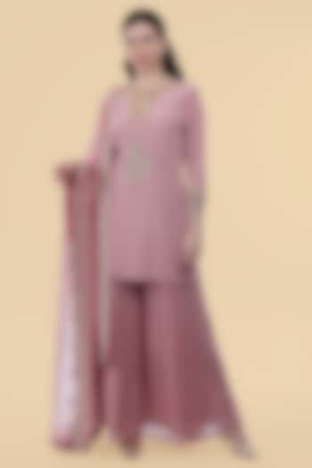 Onion Pink Organza Party Wear Sharara Set by Milu Madan at Pernia's Pop Up Shop