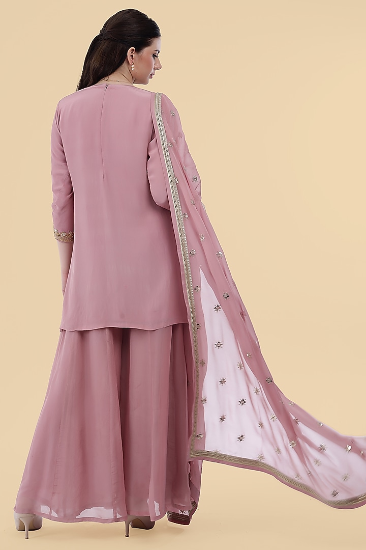 Onion Pink Organza Party Wear Sharara Set by Milu Madan at Pernia's Pop Up Shop