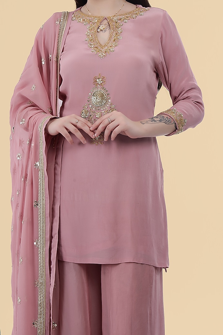 Onion Pink Organza Party Wear Sharara Set by Milu Madan at Pernia's Pop Up Shop