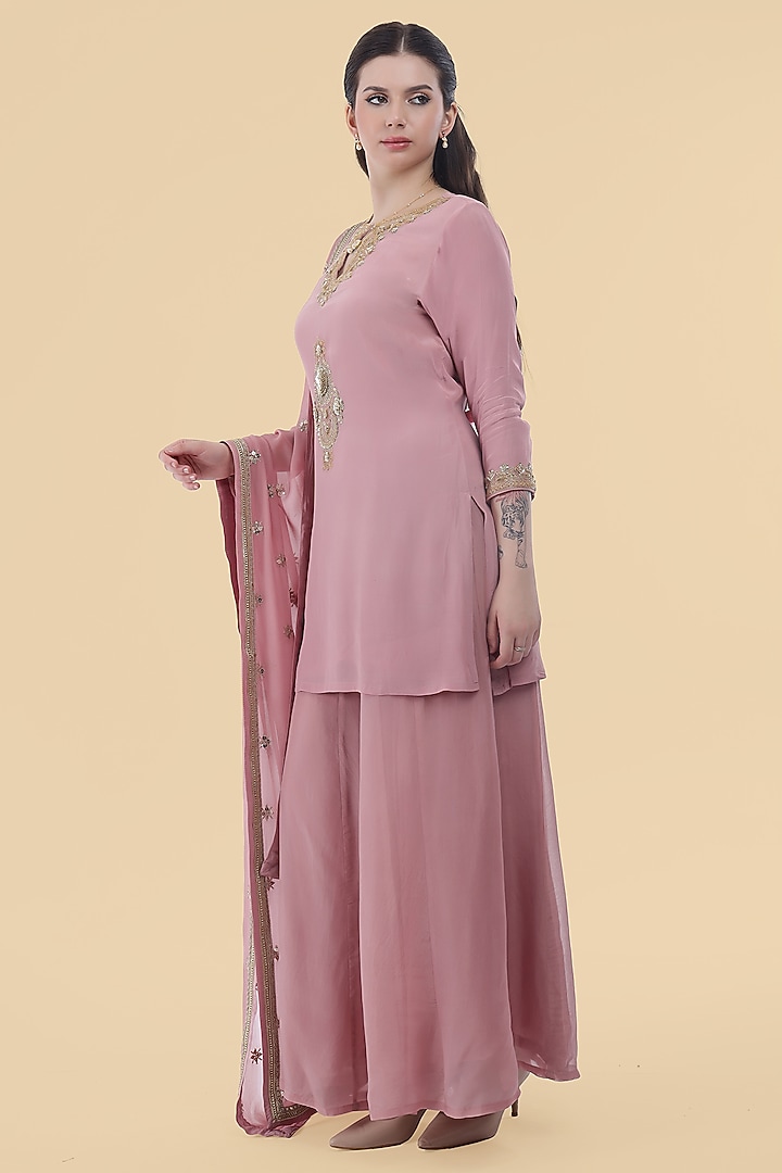 Onion Pink Organza Party Wear Sharara Set by Milu Madan at Pernia's Pop Up Shop