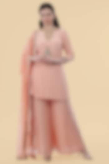 Peach Organza Party Wear Sharara Set by Milu Madan at Pernia's Pop Up Shop