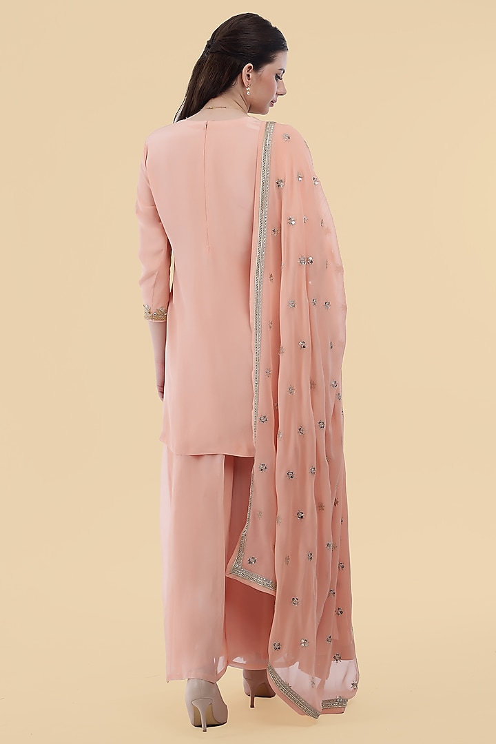 Peach Organza Party Wear Sharara Set by Milu Madan at Pernia's Pop Up Shop