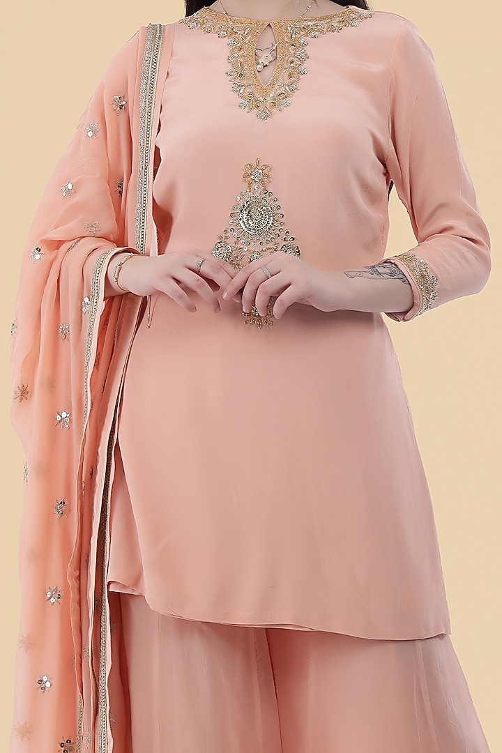 Peach Organza Party Wear Sharara Set by Milu Madan at Pernia's Pop Up Shop