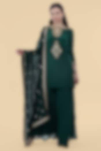 Dark Green Organza Party Wear Sharara Set by Milu Madan at Pernia's Pop Up Shop