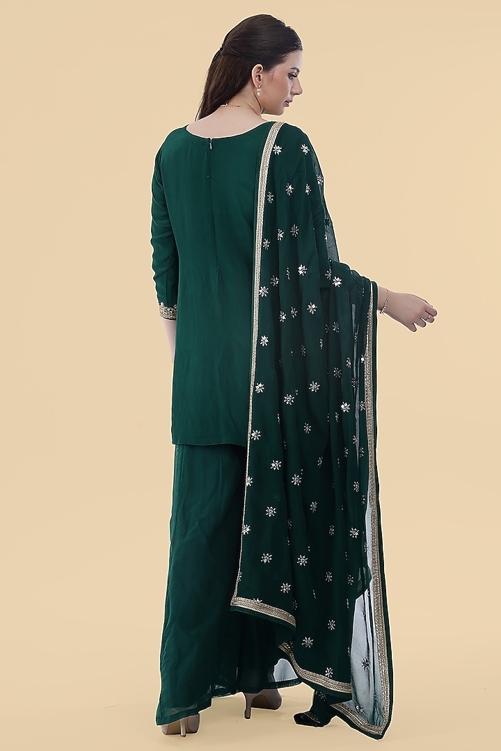 Dark Green Organza Party Wear Sharara Set by Milu Madan at Pernia's Pop Up Shop